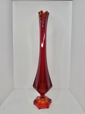 Vintage Ruby Red Amberina Swung Vase with Iridescent Carnival Glass Hexagonal Base — listing 5