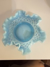 Vintage Clear Pressed Glass 6-Inch Hobnail Ruffled Bowl with Fan Rim