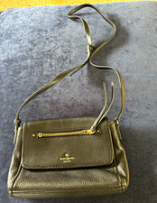 Black Leather Crossbody Bag with Heart-Shaped Zipper Pull Hardware