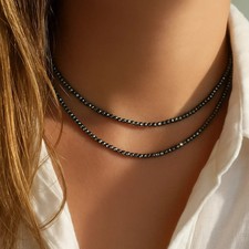 Vintage Hematite Beaded Necklace 28" with Black Onyx and Rhinestone Rondelle Spacers, Charcoal Gray — listing 4
