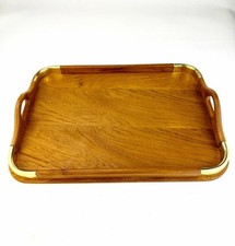 Grouping of Vintage Items: Wooden Tray with Cut Handles, Green Ceramic Bowl, and Turned Wood Canister — listing 4