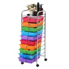 8-Drawer Rolling Storage Cart with Chrome Frame and Ombré Gray Plastic Drawers