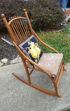Antique Mahogany-Stained Sewing Rocker with Floral Needlepoint Seat — listing 5