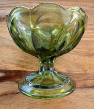 Vintage Green Glass Compote with Scrolled Stem and Ruffled Bowl — listing 3