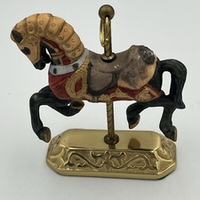 Decorative Armored Carousel Horse Figurine on Ornate Base with Brass Pole — listing 6