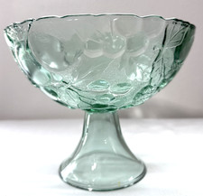 Vintage Pressed Glass Compote with Frosted Floral Etching and Ribbed Pedestal Foot — listing 6