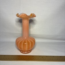 White Art Glass Spherical Bud Vase with Gold Swirl Threading