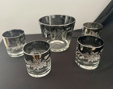 Mid-Century Silver Overlay Ribbed Glass Old Fashioned Rocks Tumblers, Pair — listing 4