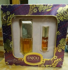 Vintage Enjoli Perfume Spray by Charles of the Ritz, Lot of 2 Swirl Glass Bottles with Gold Caps