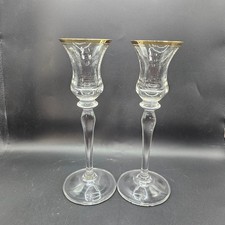 Pair of Gold-Rimmed Crystal Cordial / Liqueur Glasses with Tall Faceted Stems — listing 2