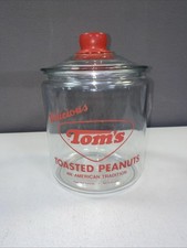 Vintage Tom's Toasted Peanuts Glass Counter Store Display Jar with Red Lid — listing 6