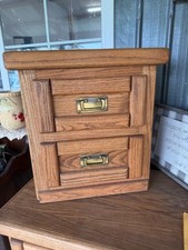 Vintage Two-Drawer Wooden Sewing / Side Table with Drop-Leaf Top and Wooden Knob Pulls — listing 2