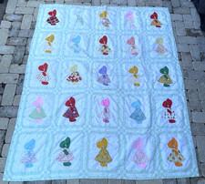 Vintage Handmade Sunbonnet Sue Appliqué Quilt, Blue Checkerboard Setting — listing 6