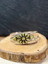 Native American Style Sterling Silver Cuff Bracelet with Turquoise Cluster — listing 2