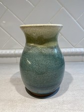 Handmade Studio Pottery Vase, Cream Glaze with Blue-Green Brushwork — listing 4