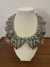Handmade Beaded Statement Necklace with Ceramic & Resin Beads in Rose, Purple, Red & Green — listing 5