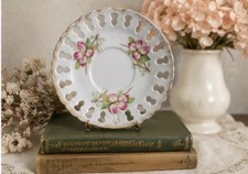 Vintage Japanese Reticulated Porcelain Cabinet Plate with Yellow Roses — listing 5