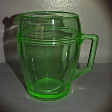 Vintage Green Uranium Glass Creamer and Open Sugar Bowl Set, 3.5" Tall Depression Glass — listing 6