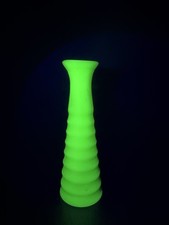 Vintage Uranium Glass 8-Inch Swung Bud Vase, Green Vaseline Glass