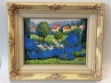 Original Oil Painting Two Figures Fishing in Boat 'Peace Like a River' Isaiah 48:18