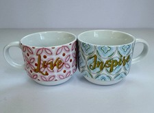 Set of 4 Stackable Ceramic Word Mugs with Black Wire Stand (thank you, calm, love, happy) — listing 5