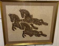 Pair of Vintage Thai Temple Rubbings on Rice Paper, Framed 26 x 26 inches