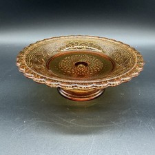 Vintage Amber Pressed Glass Dish Lot (4 Pieces) - Square Nappy, Footed Bowl, Divided Relish, Daisy Button Bowl Single piece, listing 5