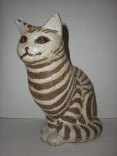Studio Pottery Stoneware Sitting Cat Figurine, Calico Glaze with Google Eyes — listing 4