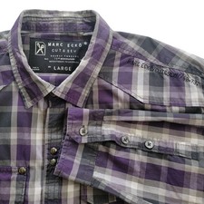 Marc Ecko Cut & Sew Men's Blue Plaid Long-Sleeve Button-Up Shirt with Chambray Contrast Collar XL / XXL — listing 5