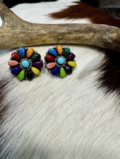 Navajo Multistone Sterling Silver Drop Earrings with Turquoise, Coral & Lapis by Lorenzo Juan — listing 5