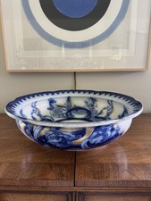 Antique Flow Blue and Gilt Porcelain Wash Pitcher and Basin Set — listing 3