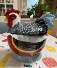 Ceramic Figural Rooster Covered Cookie Jar / Canister Set, Hand-Painted Majolica-Style