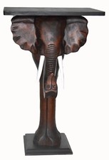 Hand-Carved Wooden Elephant Coffee Table / Low Table with Four Elephant-Head Legs