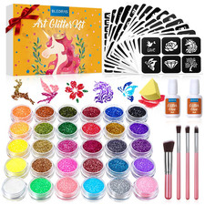 Glitter Tattoo Kit for Face, Body & Nail - 24 Glitter Colors, Stencils, Brushes & Glue Set — listing 2