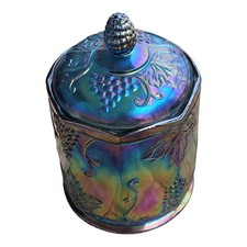 Indiana Glass Carnival Glass Harvest Grape Pattern Covered Canister Jar — listing 3