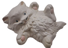 White Plush Kitten with Pink Nose and Rosebud Accent, Maker Unknown — listing 6
