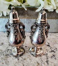 Vintage Silverplate Salt & Pepper Shakers, Tall Paneled Form with Acorn Finials, Pair — listing 2