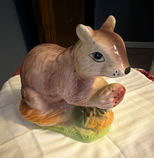 Hand-Painted Ceramic Squirrel Figurine with Blue Floral Motif and Gilt Acorn, listing 6