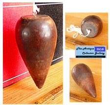 Antique Wooden Turned Plumb Bob with Iron Screw Tip and Green Paint Traces — listing 2