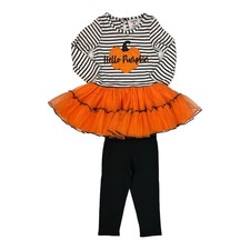 Counting Daisies Girls Halloween Pumpkin Dress with Sequin Skirt, Size 4/5