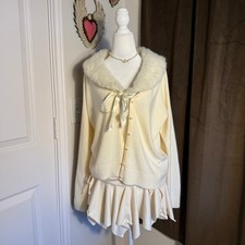 Kikit Studio by Maurice Sassoon Vintage Faux Fur Trimmed Ribbed Knit Cardigan Sweater, Size L
