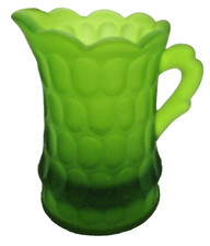 Vintage Green Satin Frosted Glass Thumbprint Pedestal Compote, 5" x 5" — listing 4