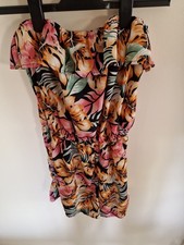 Girls' Tropical Palm Print Sleeveless Romper Playsuit, Size 140 (Age 9/10), Black Ribbed Bodice with Button Detail — listing 3