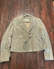Vintage Women's Green Suede Leather Moto-Style Zip Jacket with Mandarin Collar — listing 3