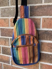 Bohemian Woven Cotton Gheri Crossbody Sling Bag with Front Zip Pocket