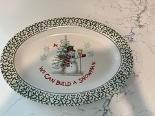 "We Can Build A Snowman" Christmas Stoneware Dinnerware Set - Snowman Motif with Green Spongeware Border — listing 3