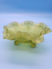 Vintage Green Satin Uranium Glass Covered Candy Dish / Compote with Steeple Finial, 4.5" Tall — listing 4