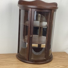 Vintage Wall-Mounted Curved Glass Curio Display Cabinet with Broken-Pediment Crown and Urn Finials