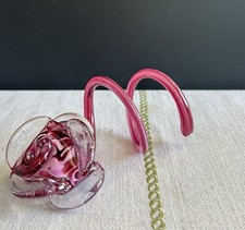 Art Glass Rose-Form Decorative Bowl, Amber and Iridescent Swirl — listing 4