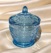 Vintage Pressed Glass Sugar Bowl / Ice Bowl with Scalloped Base and Metal Tongs — listing 3